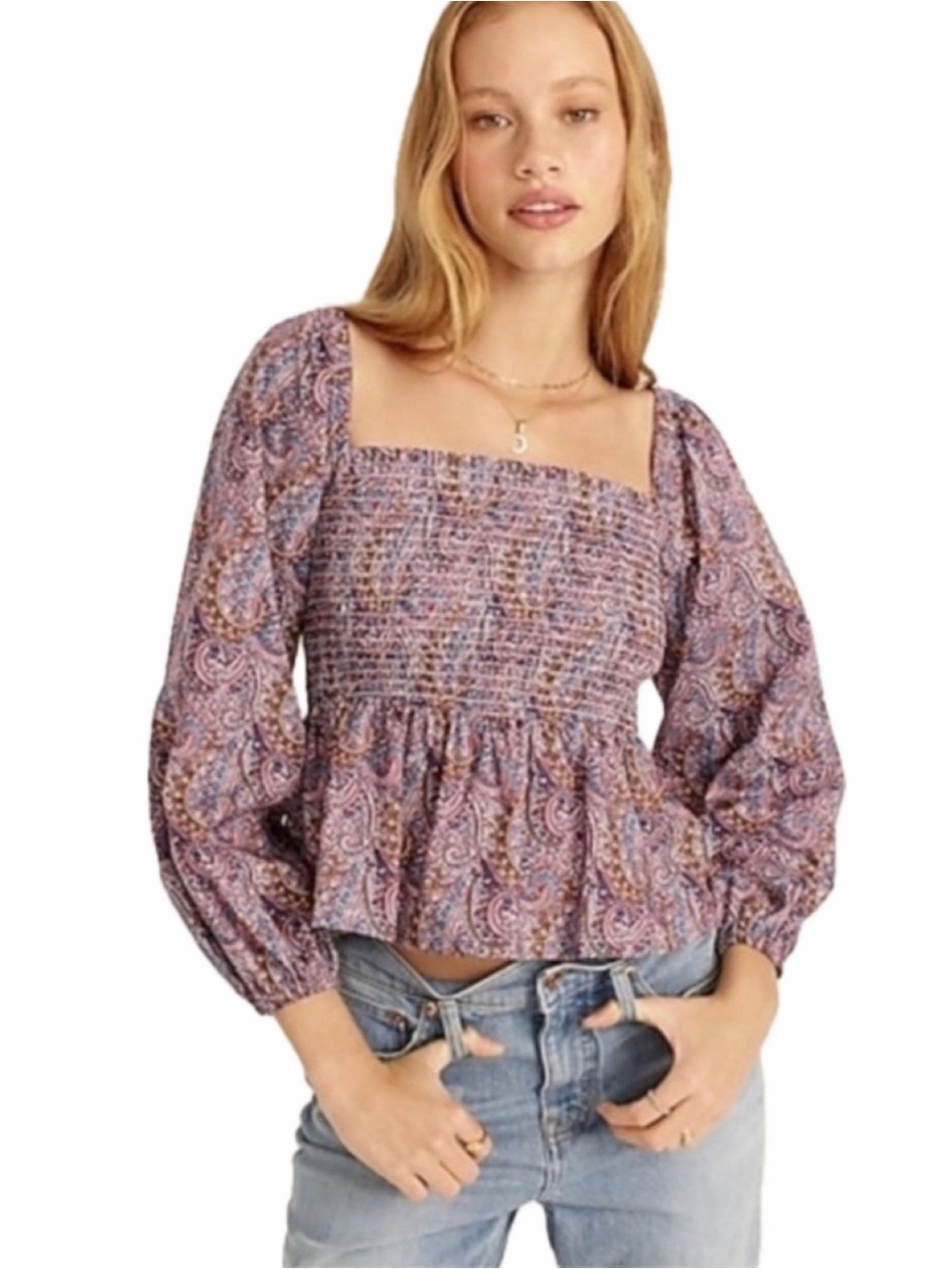 J. Crew liberty colors-Paisley Smocked Peasant Blouse